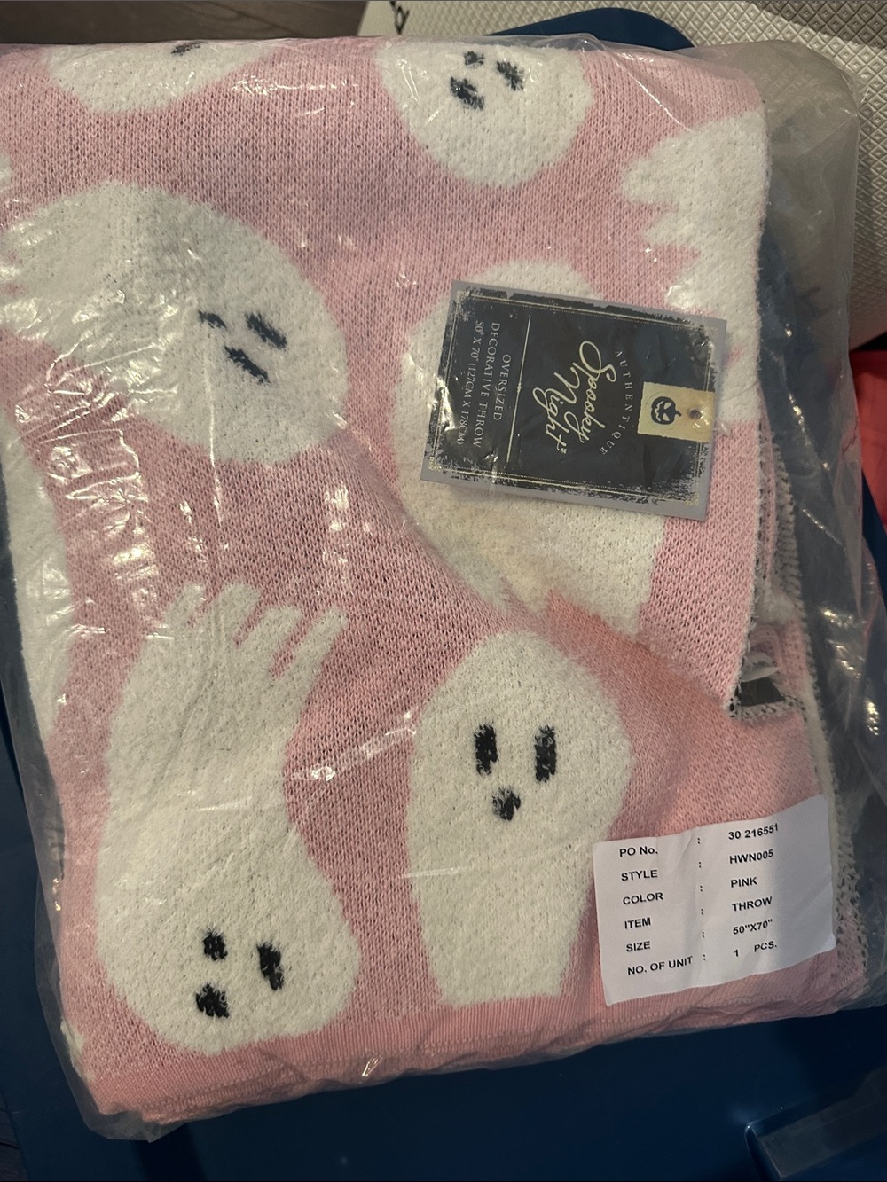 Spooky Nights Handcrafted Pink Ghost Throw Blanket - 50x70